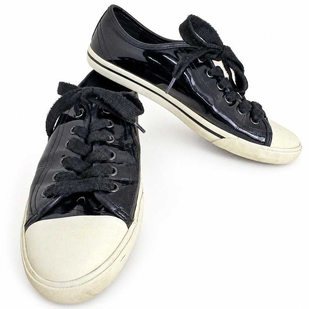 Cole Haan Women 8B D32600 Nike Air Black Patent Leather Sneakers Preppy Retro